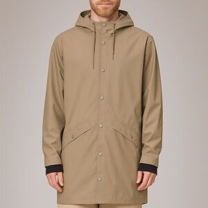 RAINS‎ Long Jacket — Unisex Waterproof Raincoat, Khaki (Men's L / Women's XL)